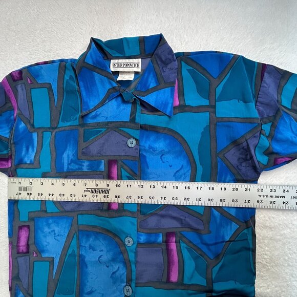 Vintage 90s Peter Popovitch Womens Abstract Print Button-Up Shirt Small Blue - Picture 7 of 8